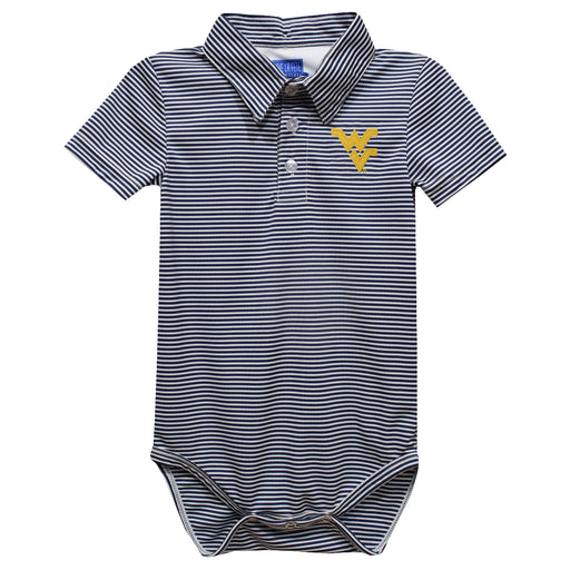 West Virginia University Mountaineers Embroidered Navy Stripe Knit Polo Onesie