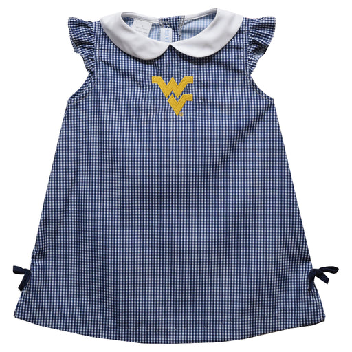 West Virginia University Mountaineers Embroidered Navy Gingham A Line Dress