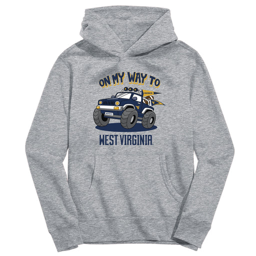 West Virginia University Mountaineers On My Way Monster Truck Heather Grey Cotton Youth Hoodie