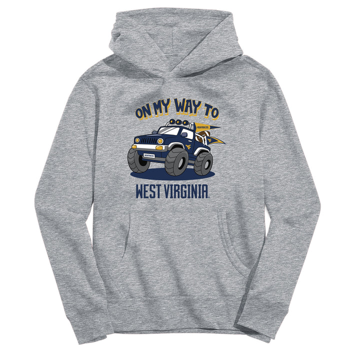 West Virginia University Mountaineers On My Way Monster Truck Heather Grey Cotton Youth Hoodie