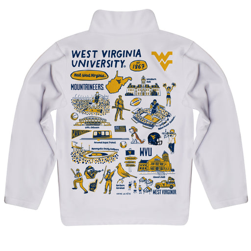 West Virginia University Mountaineers Hand Sketched Vive La Fete Impressions Artwork White Boys Quarter Zip Pullover V1 - Vive La Fête - Online Apparel Store