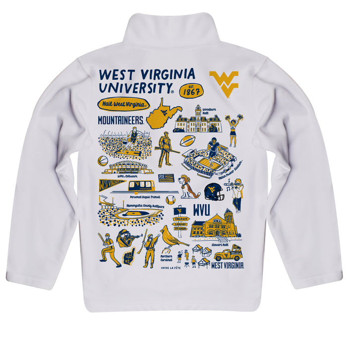 West Virginia University Mountaineers Hand Sketched Vive La Fete Impressions Artwork White Boys Quarter Zip Pullover V1 - Vive La Fête - Online Apparel Store