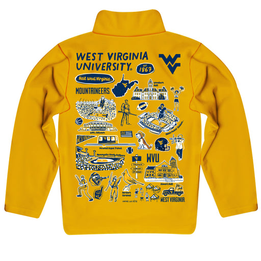 West Virginia University Mountaineers Hand Sketched Vive La Fete Impressions Artwork Gold Boys Quarter Zip Pullover V1 - Vive La Fête - Online Apparel Store