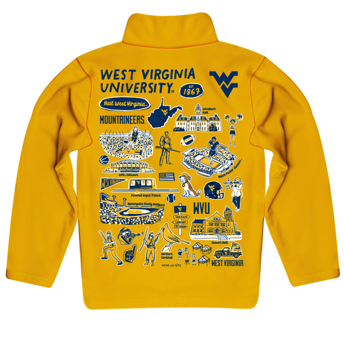 West Virginia University Mountaineers Hand Sketched Vive La Fete Impressions Artwork Gold Boys Quarter Zip Pullover V1 - Vive La Fête - Online Apparel Store