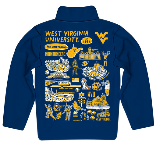 West Virginia University Mountaineers Hand Sketched Vive La Fete Impressions Artwork Navy Boys Quarter Zip Pullover V1 - Vive La Fête - Online Apparel Store