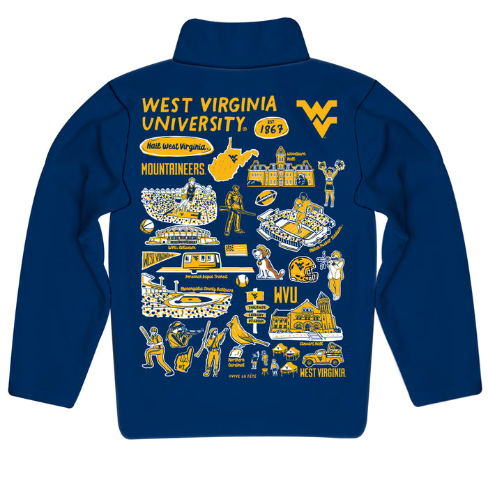 West Virginia University Mountaineers Hand Sketched Vive La Fete Impressions Artwork Navy Boys Quarter Zip Pullover V1 - Vive La Fête - Online Apparel Store
