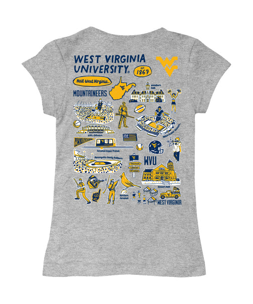 West Virginia Mountaineers Hand Sketched Vive La Fete Impressions Artwork Grey Girls Cotton Short Sleeve Tee - Vive La Fête - Online Apparel Store