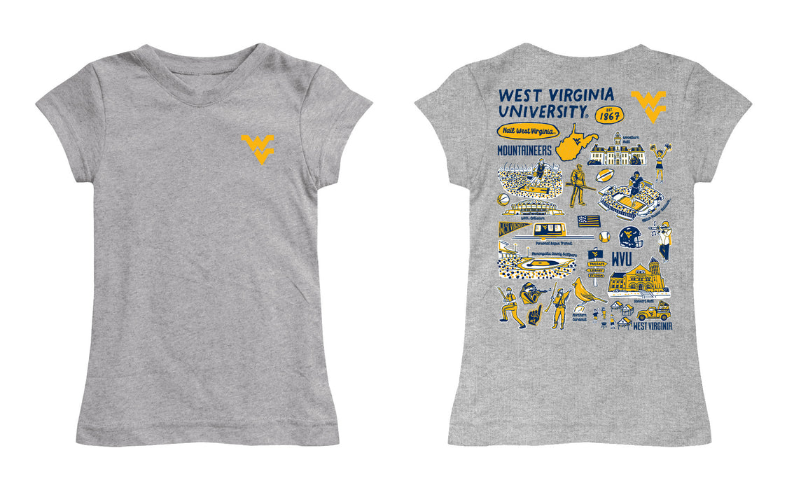West Virginia Mountaineers Hand Sketched Vive La Fete Impressions Artwork Grey Girls Cotton Short Sleeve Tee - Vive La Fête - Online Apparel Store