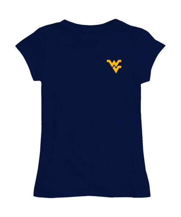 West Virginia Mountaineers Hand Sketched Vive La Fete Impressions Artwork Navy Girls Cotton Short Sleeve Tee
