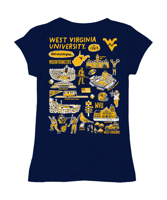 West Virginia Mountaineers Hand Sketched Vive La Fete Impressions Artwork Navy Girls Cotton Short Sleeve Tee - Vive La Fête - Online Apparel Store