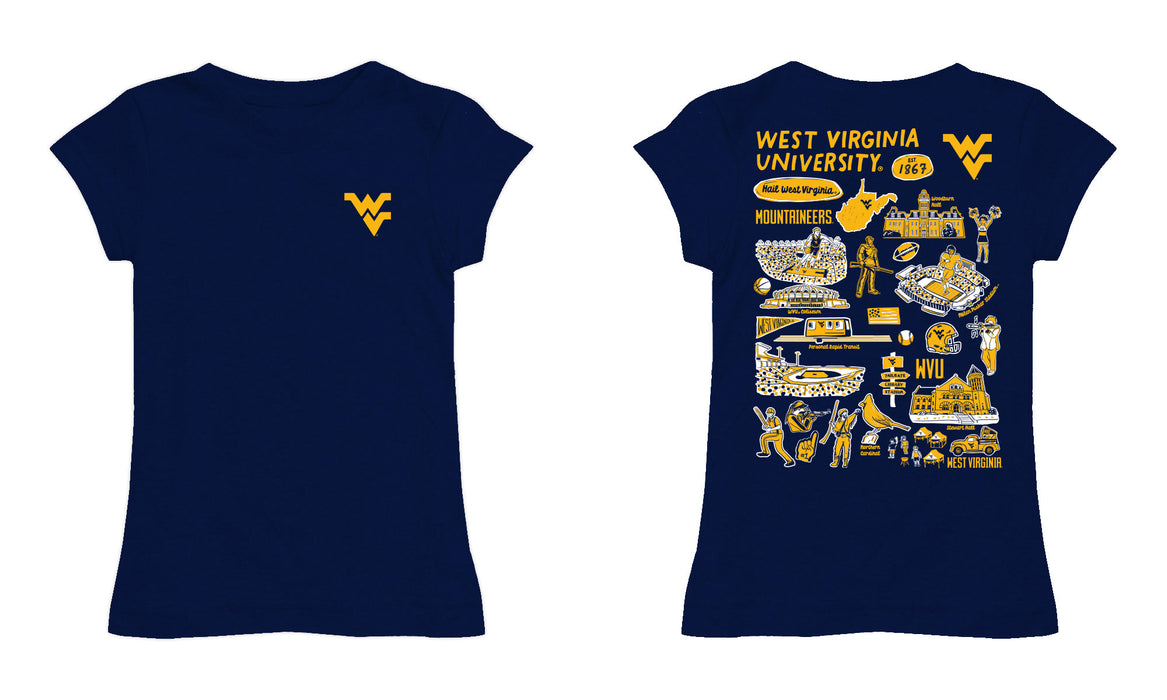 West Virginia Mountaineers Hand Sketched Vive La Fete Impressions Artwork Navy Girls Cotton Short Sleeve Tee - Vive La Fête - Online Apparel Store