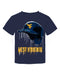 West Virginia University Mountaineers Original Dripping Baseball Helmet Navy T-Shirt Cotton by Vive La Fete