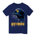 West Virginia University Mountaineers Original Dripping Baseball Helmet Navy T-Shirt Cotton by Vive La Fete
