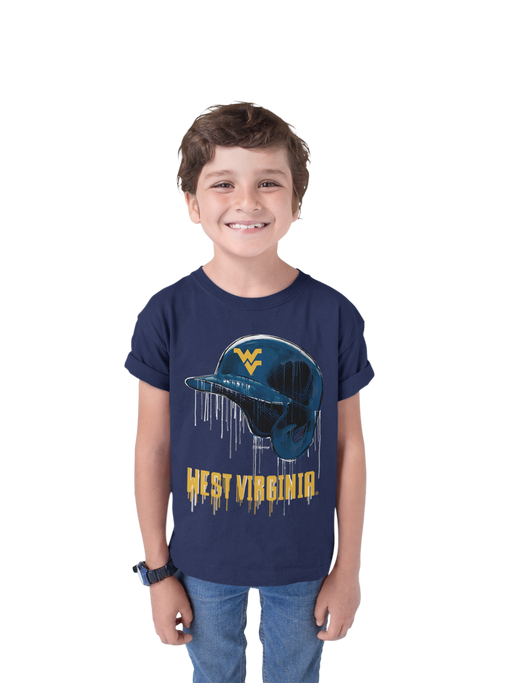 West Virginia University Mountaineers Original Dripping Baseball Helmet T-Shirt Cotton by Vive La Fete - Vive La Fête - Online Apparel Store
