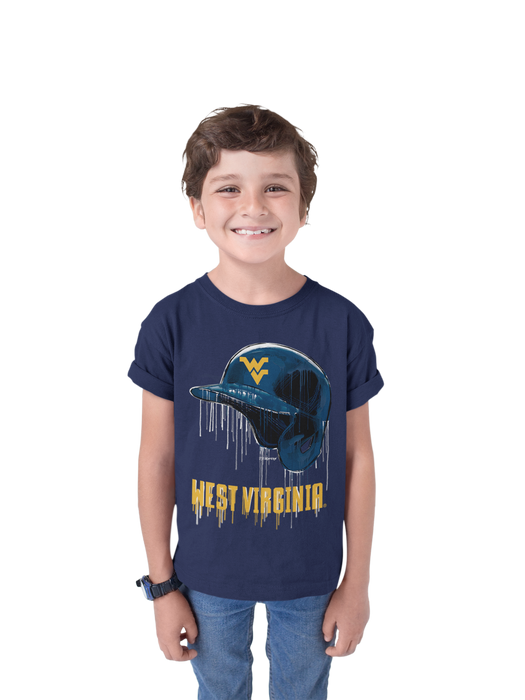 West Virginia University Mountaineers Original Dripping Baseball Helmet T-Shirt Cotton by Vive La Fete - Vive La Fête - Online Apparel Store