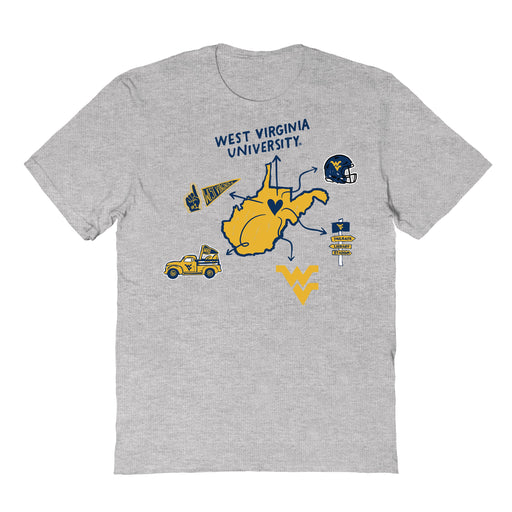 West Virginia Mountaineers Hand Sketched Vive La Fete Impressions Icones Kids Grey T-shirt