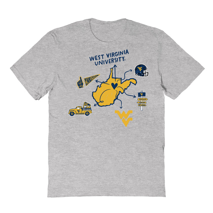 West Virginia Mountaineers Hand Sketched Vive La Fete Impressions Icones Kids Grey T-shirt