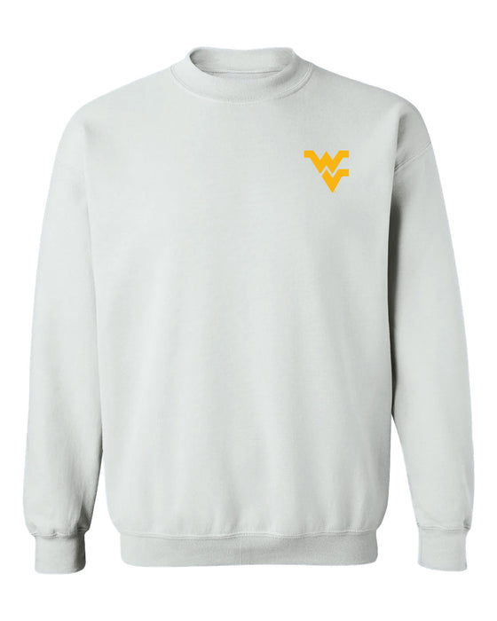 West Virginia Mountaineers Hand Sketched Vive La Fete Impressions Artwork White Crew Neck Sweatshirt for Women