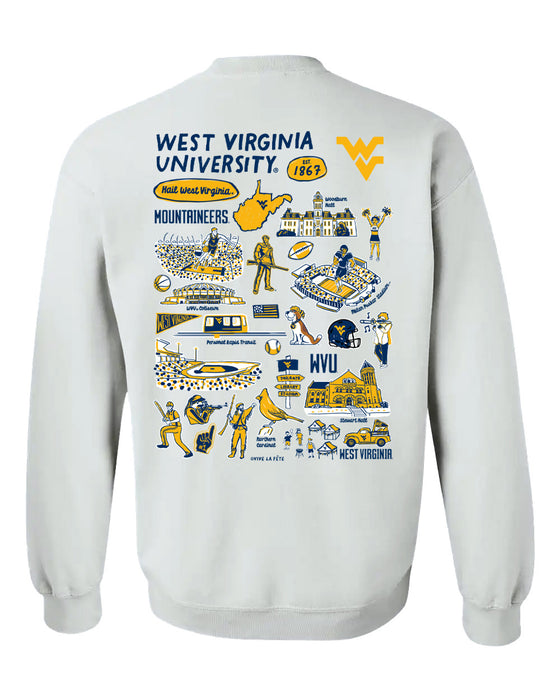 West Virginia Mountaineers Hand Sketched Vive La Fete Impressions Artwork Navy Crew Neck Sweatshirt for Women - Vive La Fête - Online Apparel Store