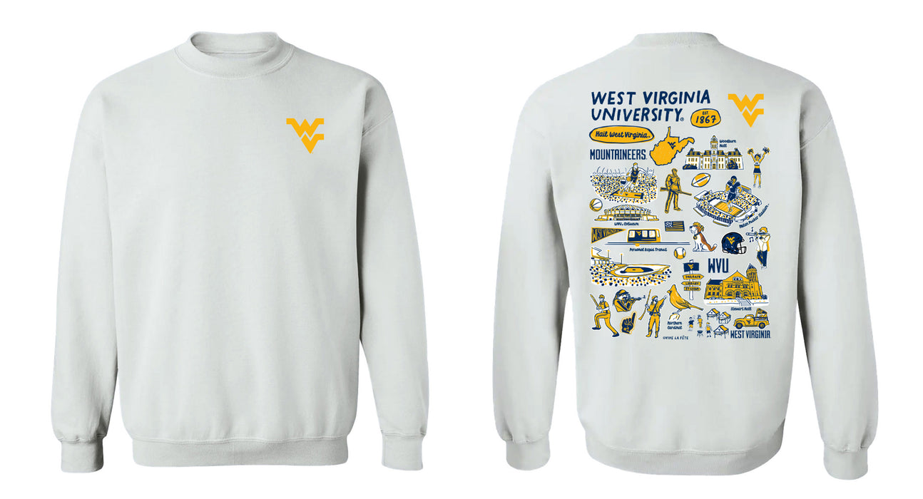 West Virginia Mountaineers Hand Sketched Vive La Fete Impressions Artwork Navy Crew Neck Sweatshirt for Women - Vive La Fête - Online Apparel Store