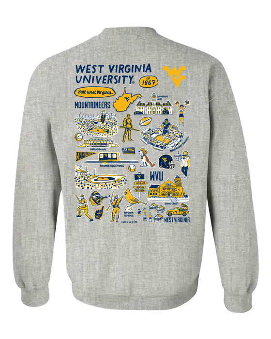 West Virginia Mountaineers Hand Sketched Vive La Fete Impressions Artwork Navy Crew Neck Sweatshirt for Women - Vive La Fête - Online Apparel Store
