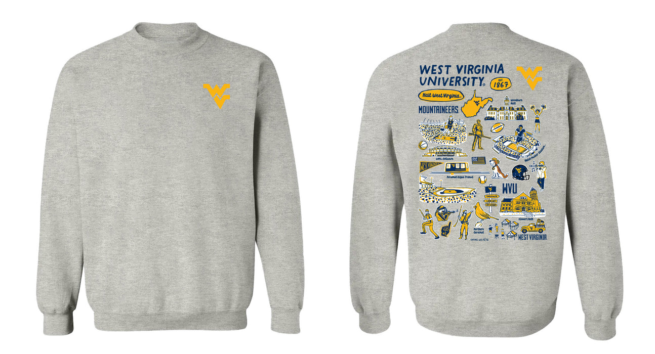 West Virginia Mountaineers Hand Sketched Vive La Fete Impressions Artwork Navy Crew Neck Sweatshirt for Women - Vive La Fête - Online Apparel Store
