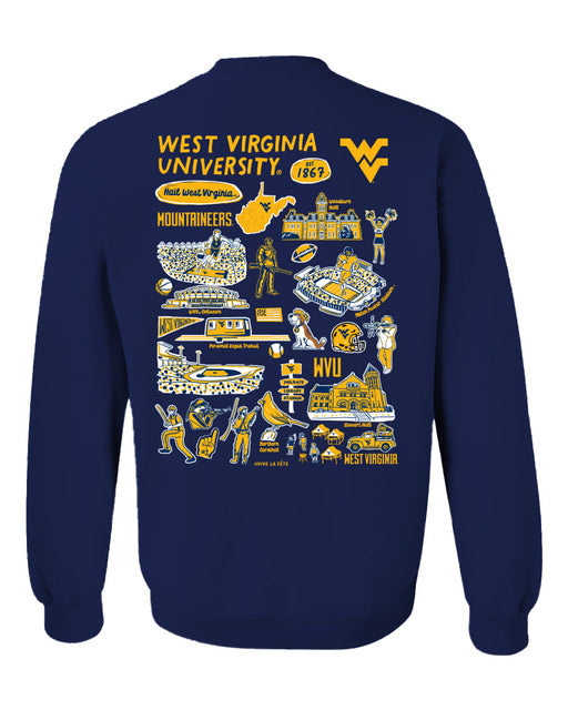 West Virginia Mountaineers Hand Sketched Vive La Fete Impressions Artwork Navy Crew Neck Sweatshirt for Women - Vive La Fête - Online Apparel Store