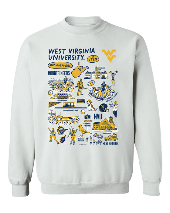 West Virginia Mountaineers Hand Sketched Vive La Fete Impressions White Cotton Crewneck Sweatshirt for Women