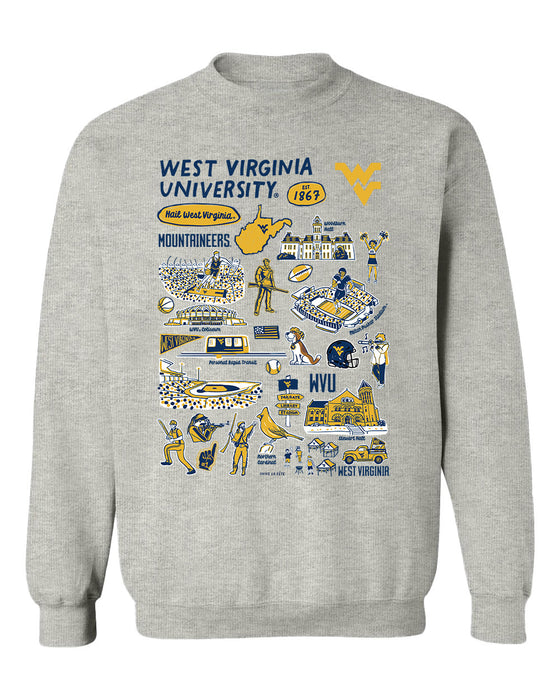West Virginia Mountaineers Hand Sketched Vive La Fete Impressions Grey Cotton Crewneck Sweatshirt for Women