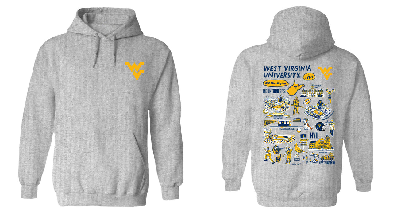 West Virginia Mountaineers Hand Sketched Vive La Fete Impressions Artwork Navy Cotton Fleece Long Sleeve Hoodie - Vive La Fête - Online Apparel Store
