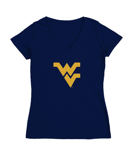 West Virginia University Mountaineers Women's V-neck Fitted Cotton T-Shirt Navy