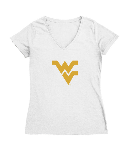 West Virginia University Mountaineers Women's V-neck Fitted Cotton T-Shirt White