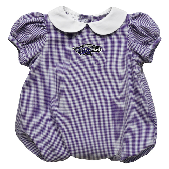 Wisconsin-Whitewater Warhawks Embroidered Purple Gingham Girls Baby Bubble Short Sleeve