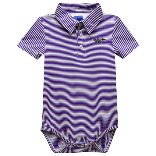 Wisconsin-Whitewater Warhawks Embroidered Purple Stripe Knit Boys Polo Bodysuit