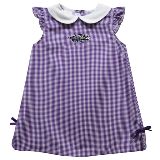 Wisconsin-Whitewater Warhawks Embroidered Purple Gingham A Line Dress