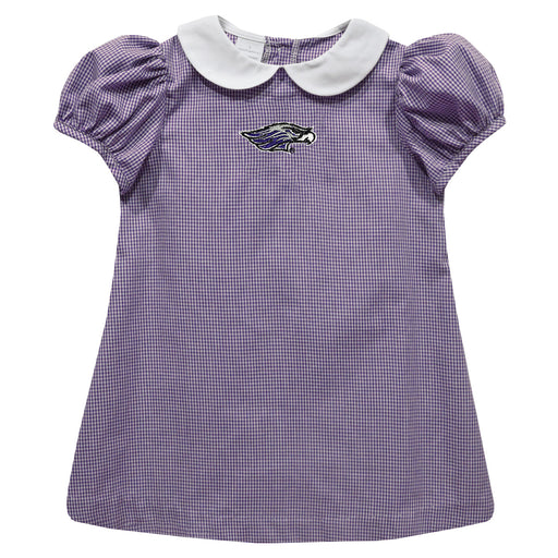 Wisconsin-Whitewater Warhawks Embroidered Purple Gingham Short Sleeve A Line Dress