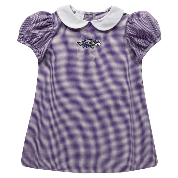 Wisconsin-Whitewater Warhawks Embroidered Purple Gingham Short Sleeve A Line Dress