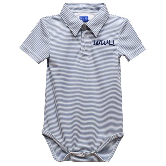 Western Washington Vikings Embroidered Gray Stripe Knit Boys Polo Bodysuit