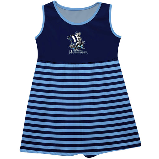 Western Washington Vikings Vive La Fete Girls Game Day Sleeveless Tank Dress Solid Blue Logo Stripes on Skirt