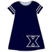 Xavier University Musketeers Vive La Fete Girls Game Day Short Sleeve Blue A-Line Dress with large Logo