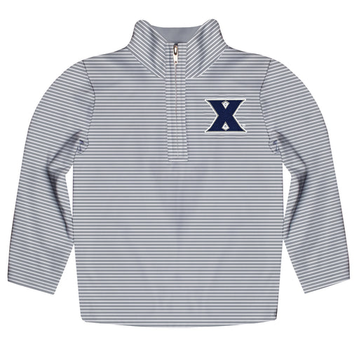 Xavier University Musketeers Embroidered Gray Stripes Quarter Zip Pullover