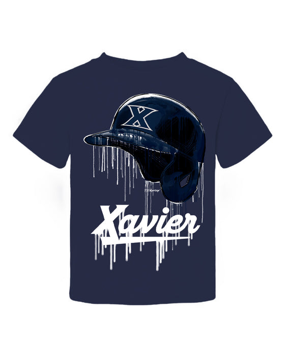 Xavier University Musketeers Original Dripping Baseball Helmet Navy T-Shirt Cotton by Vive La Fete