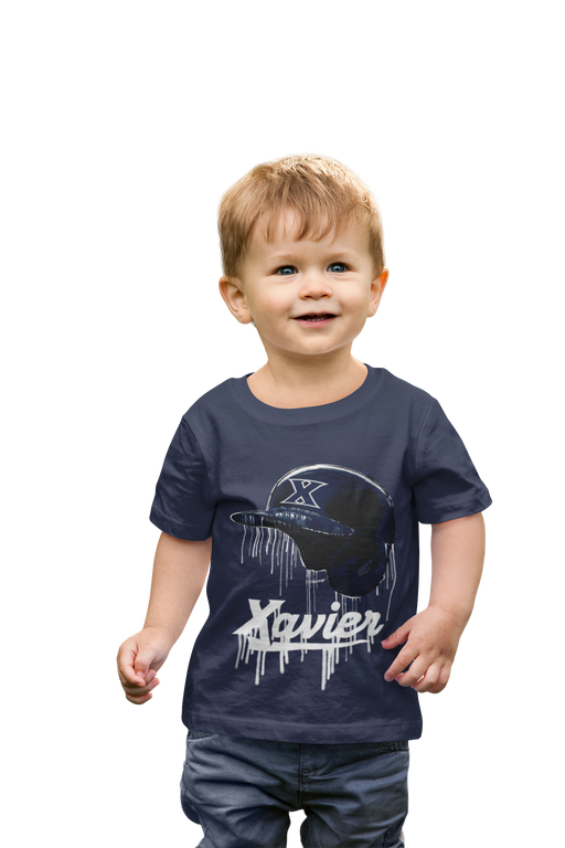Xavier University Musketeers Original Dripping Baseball Helmet Navy T-Shirt Cotton by Vive La Fete - Vive La Fête - Online Apparel Store