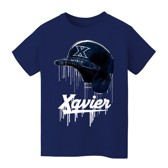 Xavier University Musketeers Original Dripping Baseball Helmet Navy T-Shirt Cotton by Vive La Fete