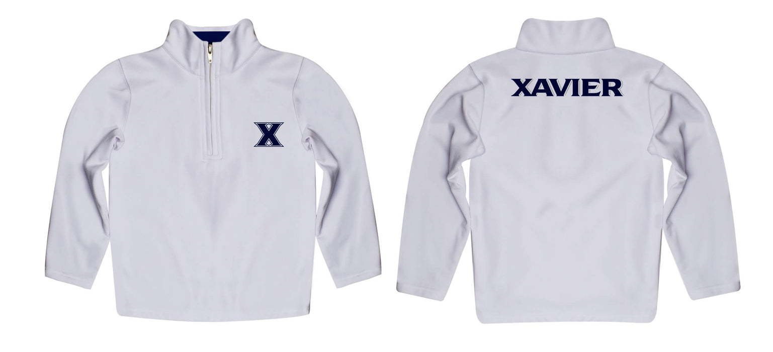 Xavier Musketeers Vive La Fete Logo and Mascot Name Womens White Quarter Zip Pullover - Vive La Fête - Online Apparel Store