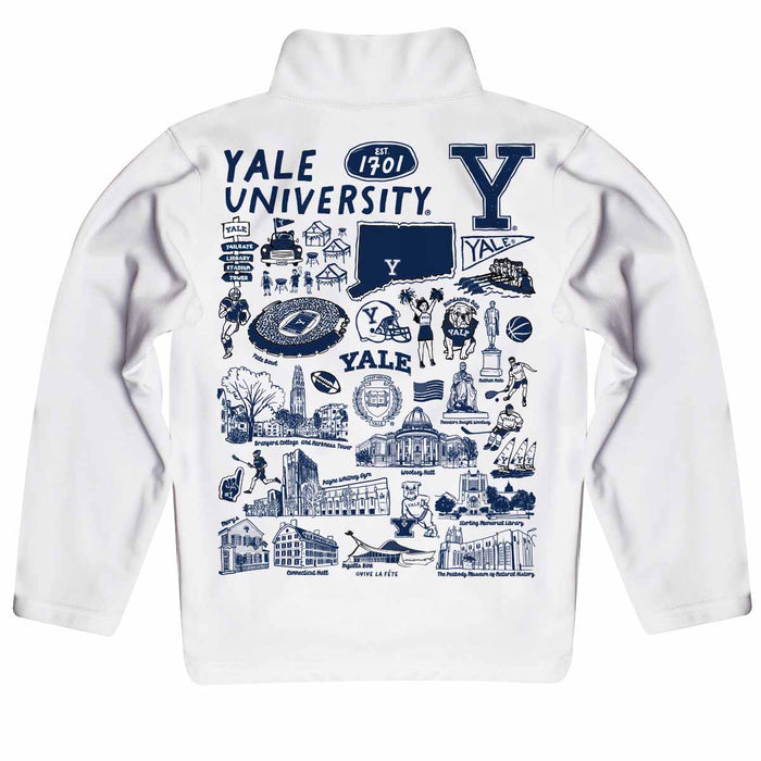 Yale University Bulldogs Hand Sketched Vive La Fete Impressions Artwork White Boys Quarter Zip Pullover V1 - Vive La Fête - Online Apparel Store