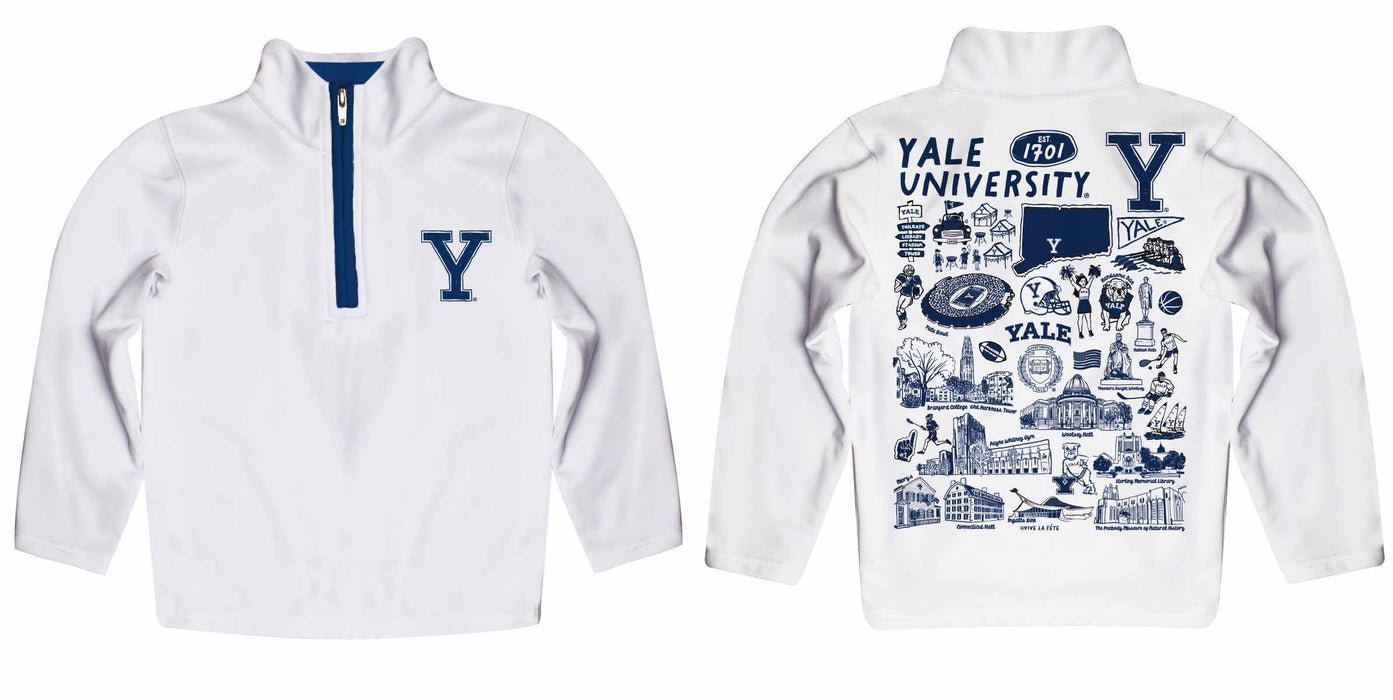 Yale University Bulldogs Hand Sketched Vive La Fete Impressions Artwork White Boys Quarter Zip Pullover V1 - Vive La Fête - Online Apparel Store