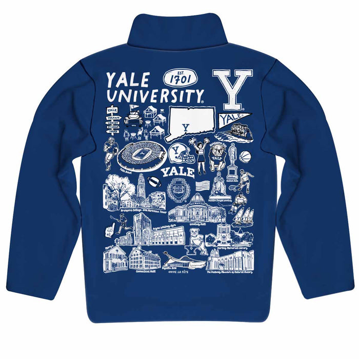 Yale University Bulldogs Hand Sketched Vive La Fete Impressions Artwork  Blue Boys Quarter Zip Pullover V1 - Vive La Fête - Online Apparel Store