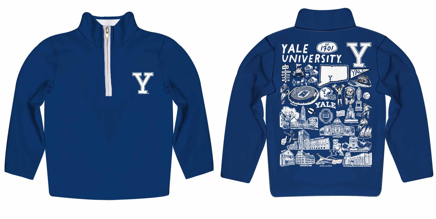 Yale University Bulldogs Hand Sketched Vive La Fete Impressions Artwork  Blue Boys Quarter Zip Pullover V1 - Vive La Fête - Online Apparel Store