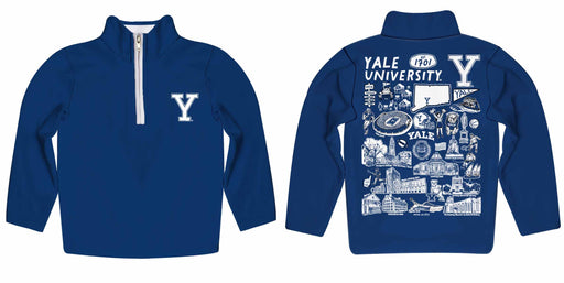 Yale University Bulldogs Hand Sketched Vive La Fete Impressions Artwork  Blue Boys Quarter Zip Pullover V1 - Vive La Fête - Online Apparel Store